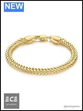 14K Gold Plated Cuban Link Chain Bracelet Unisex 7" Lobster Claw